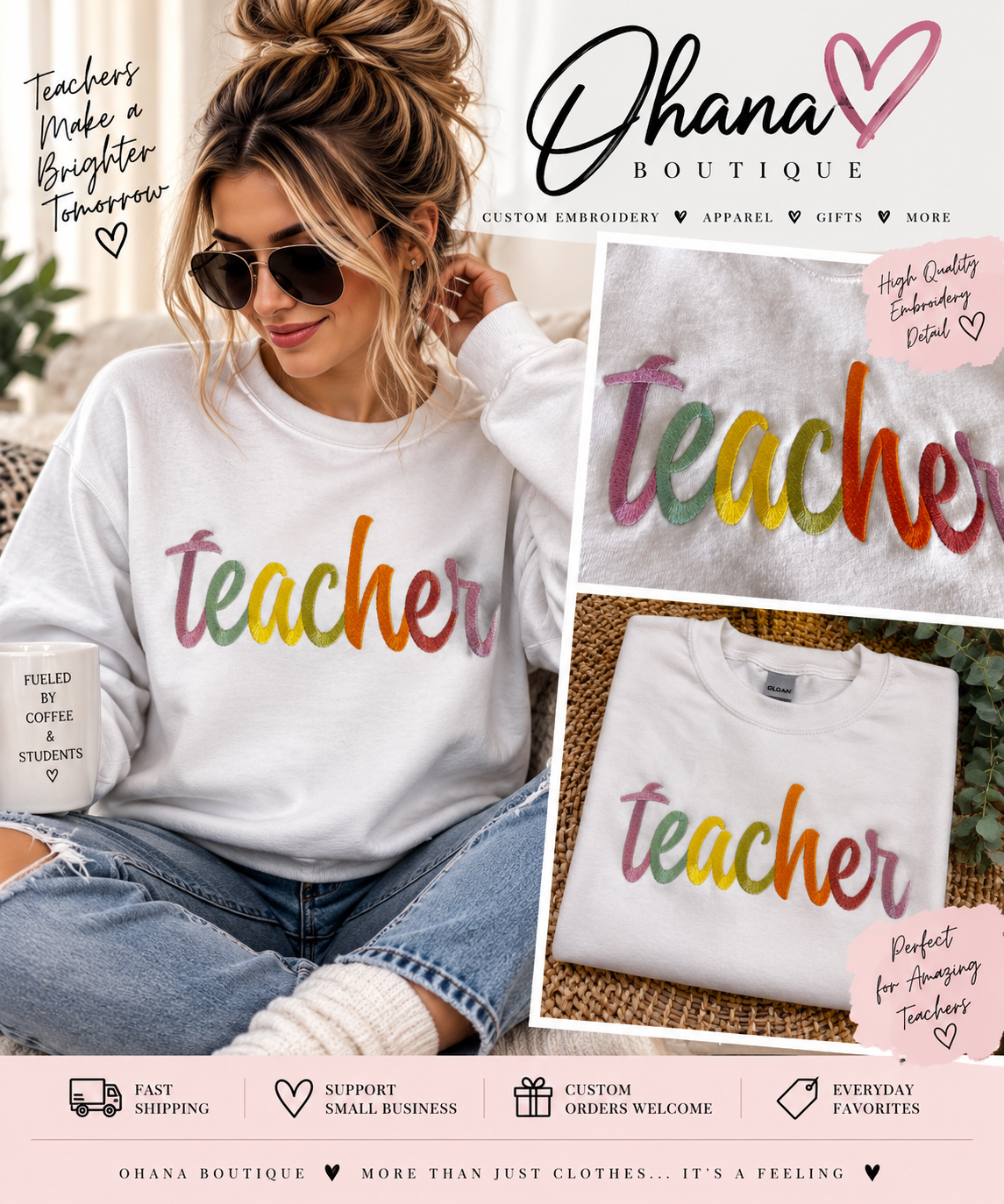 Teacher Embroidered Crewneck