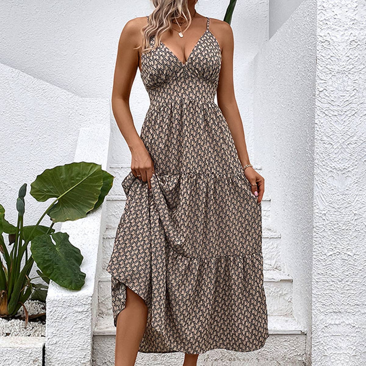 Khaki Printed Dres