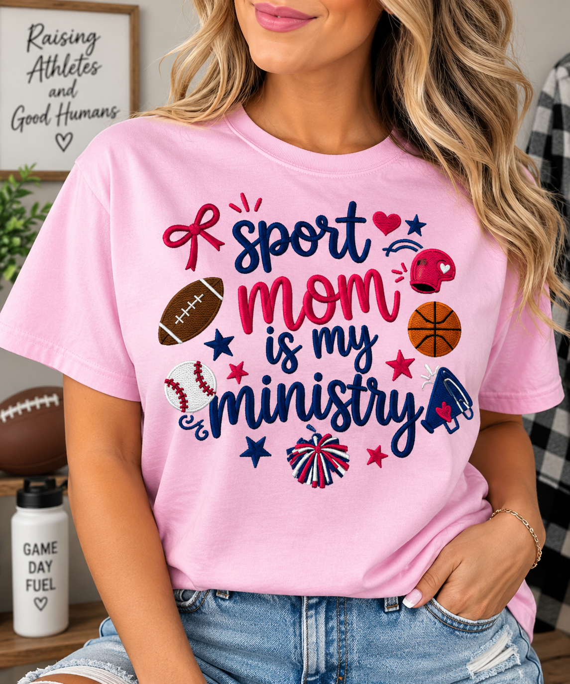Sport Mom Is My Ministry Embroidered T-Shirt