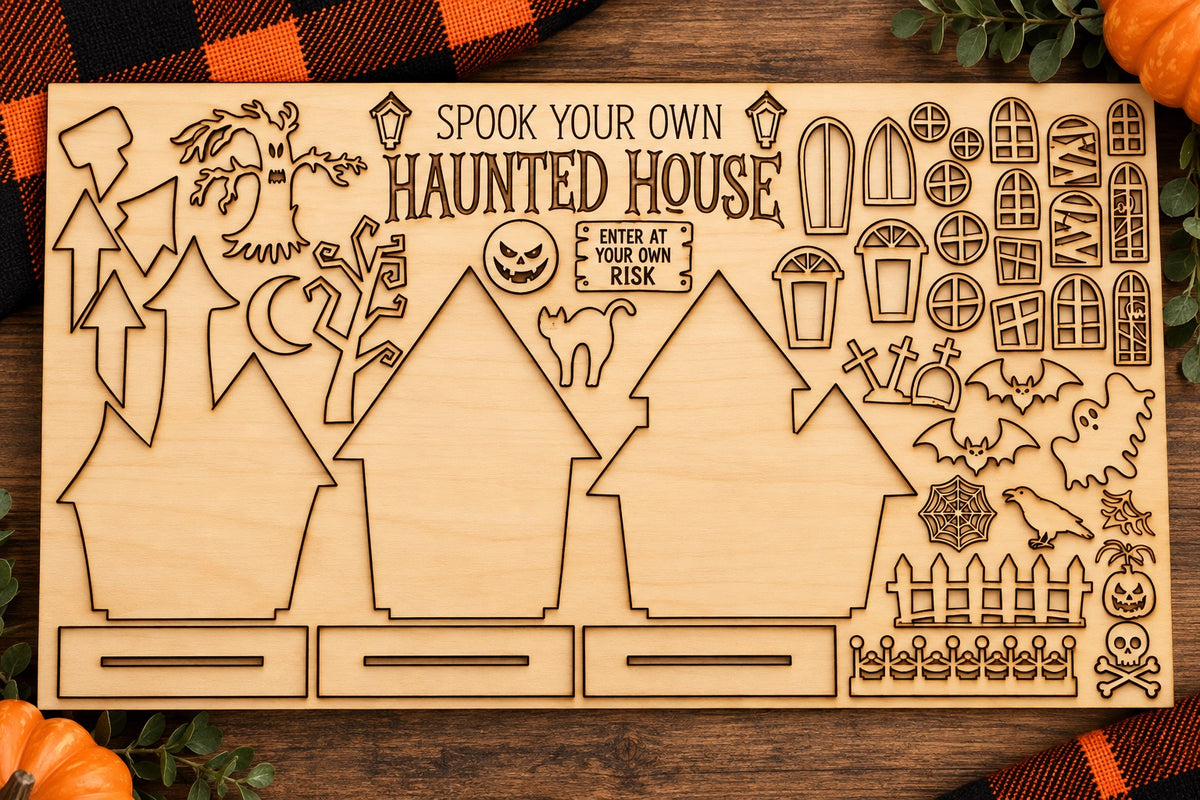 Spook Your Own Haunted House Wooden Craft Kit | DIY Halloween Activity for Kids