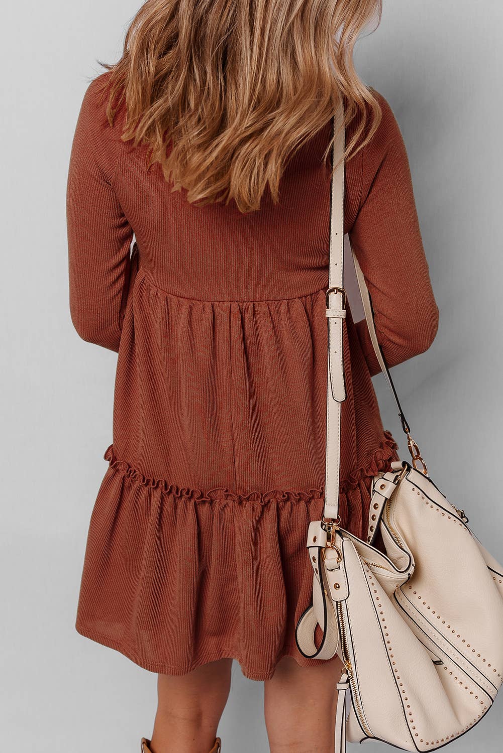 Burnt Orange Long Sleeve Mini Dress
