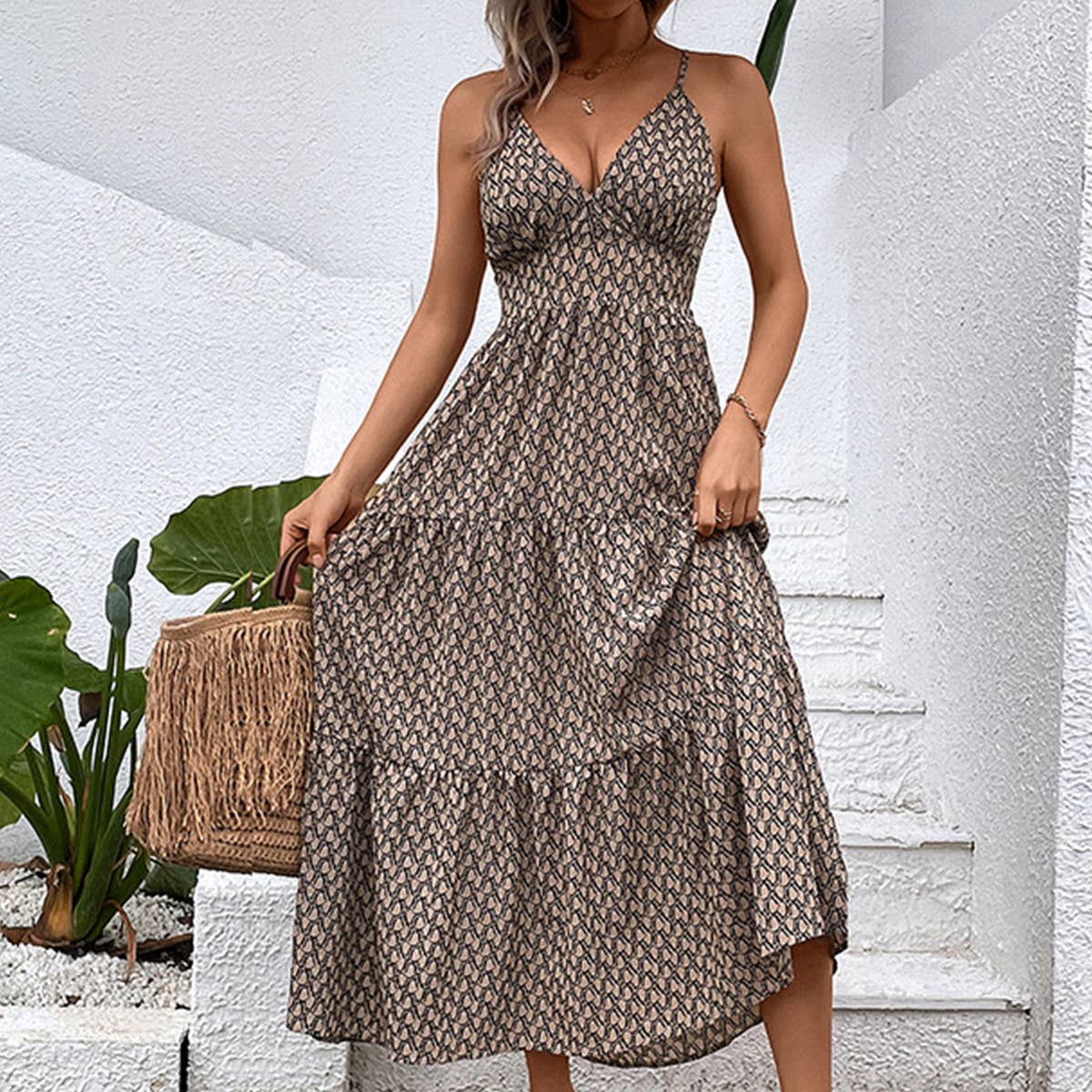 Khaki Printed Dres
