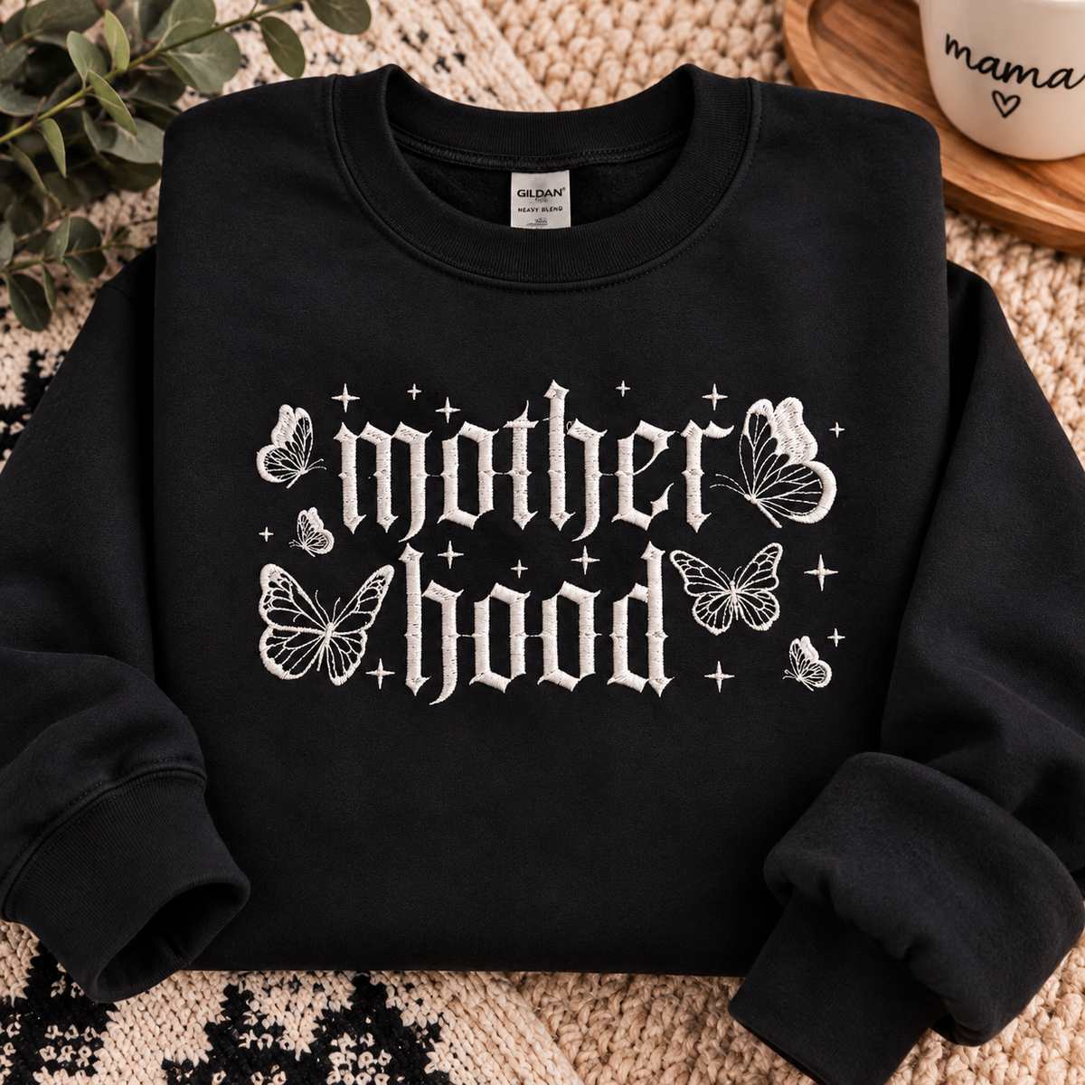 Motherhood Butterfly Embroidered Crewneck
