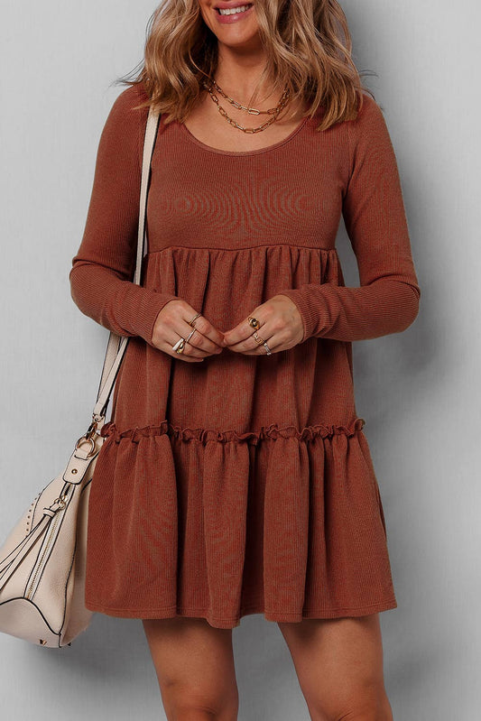 Burnt Orange Long Sleeve Mini Dress