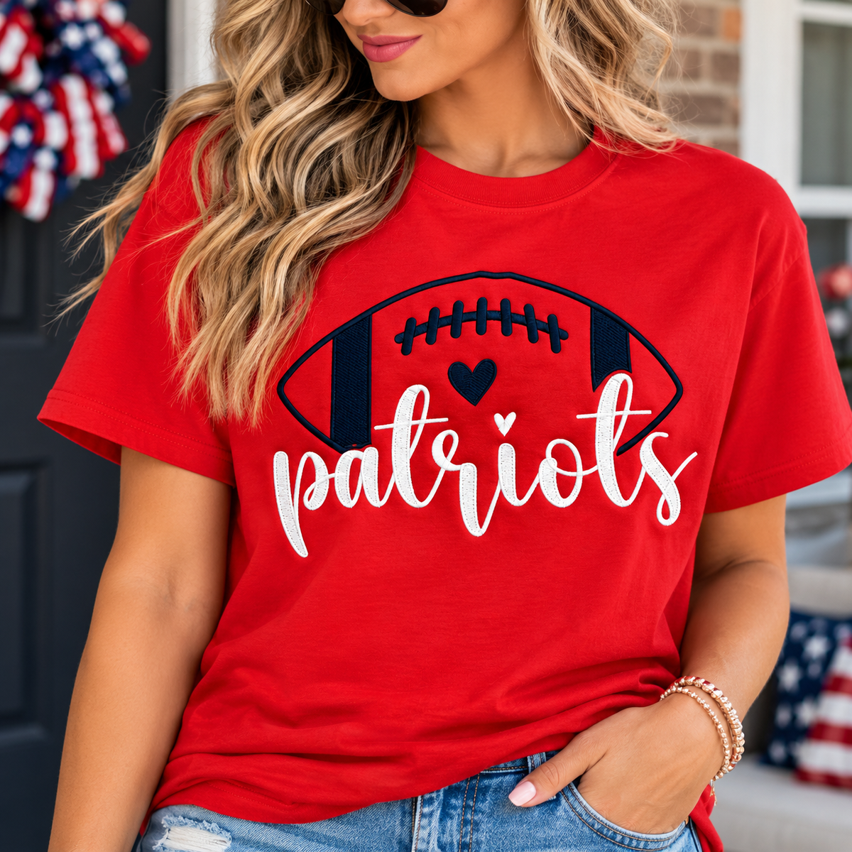 Patriots Embroidered Football T-Shirt | Game Day Tee