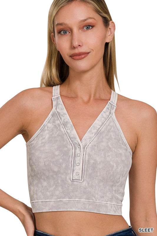Sleet Ribbed Snap Button Crop Tank