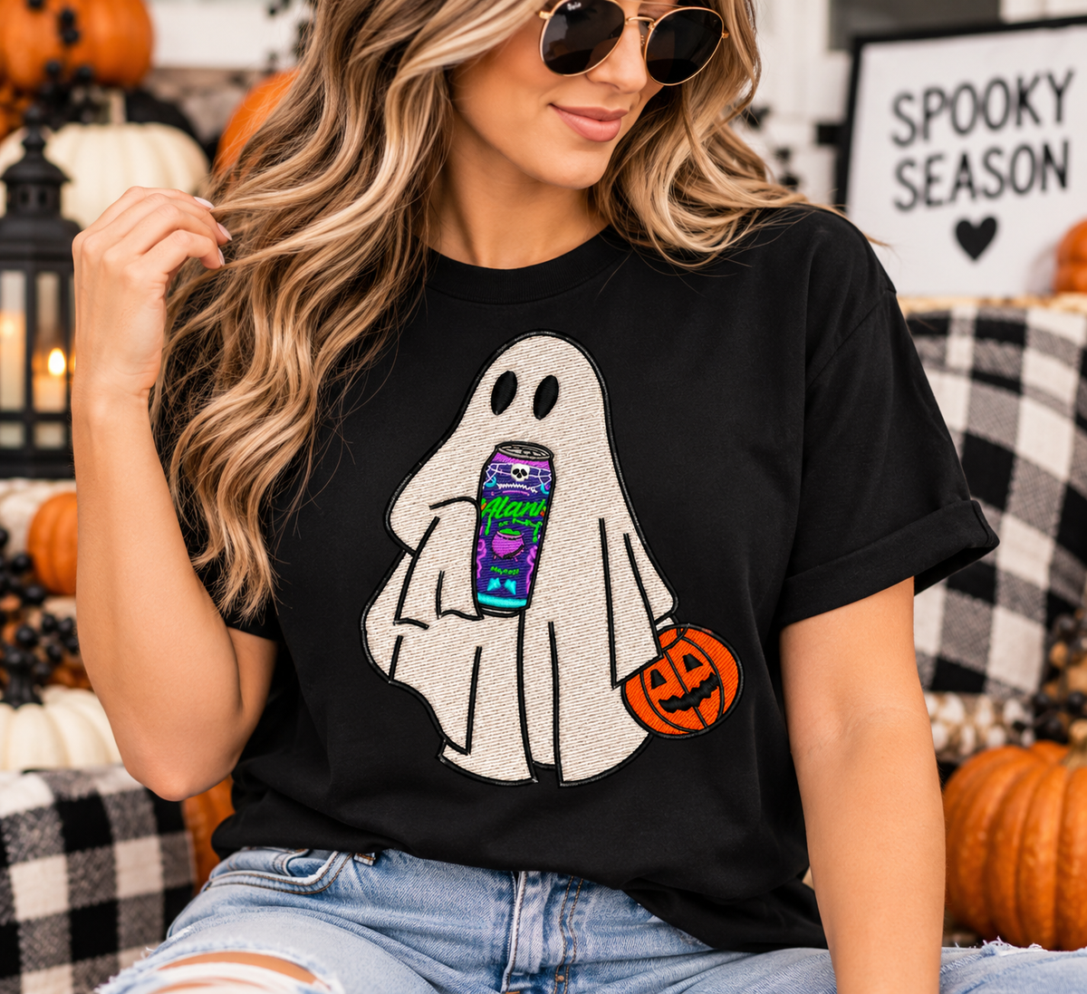 Spooky Ghost Embroidered T-Shirt | Halloween Graphic Tee