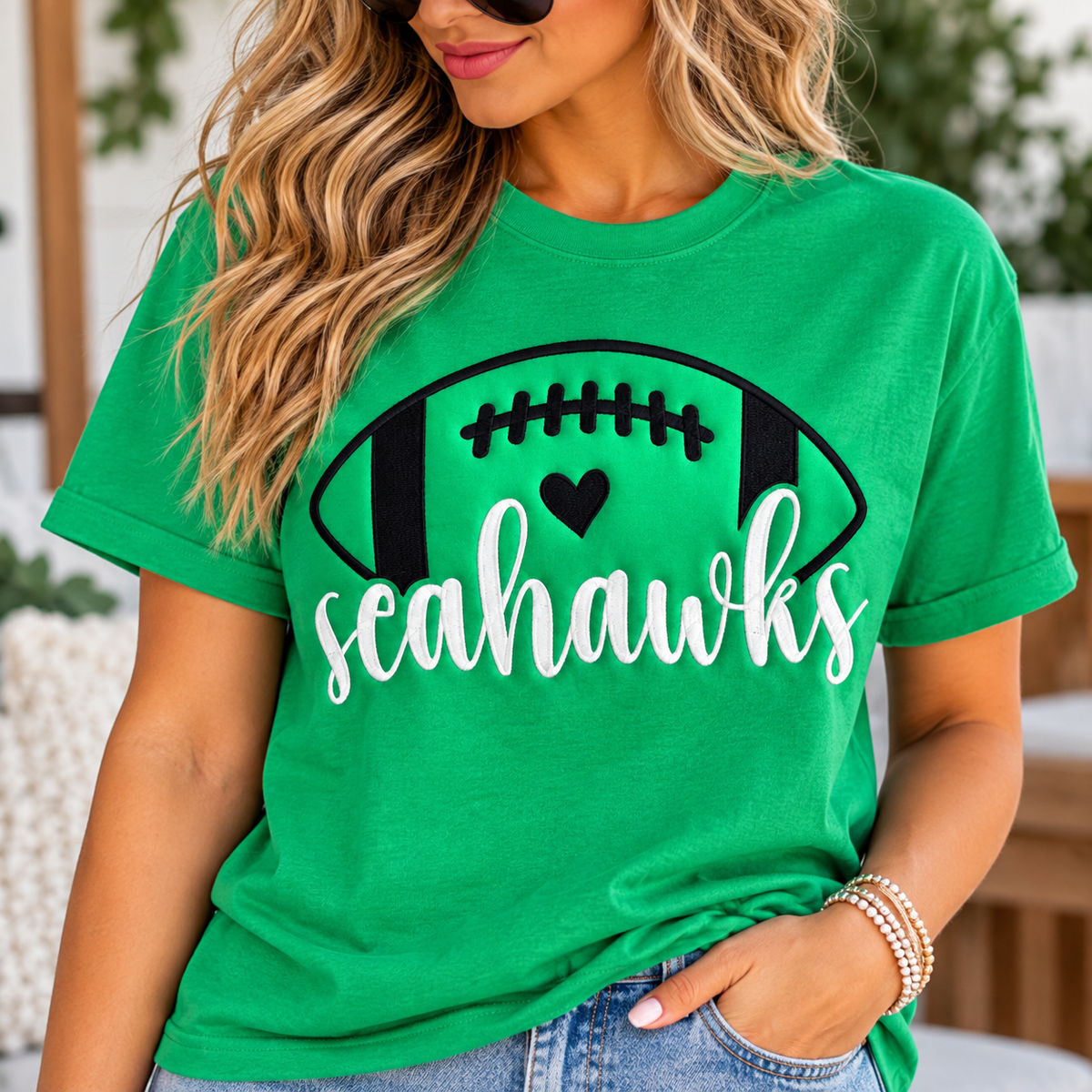 Seahawks Embroidered Football T-Shirt | Game Day Tee