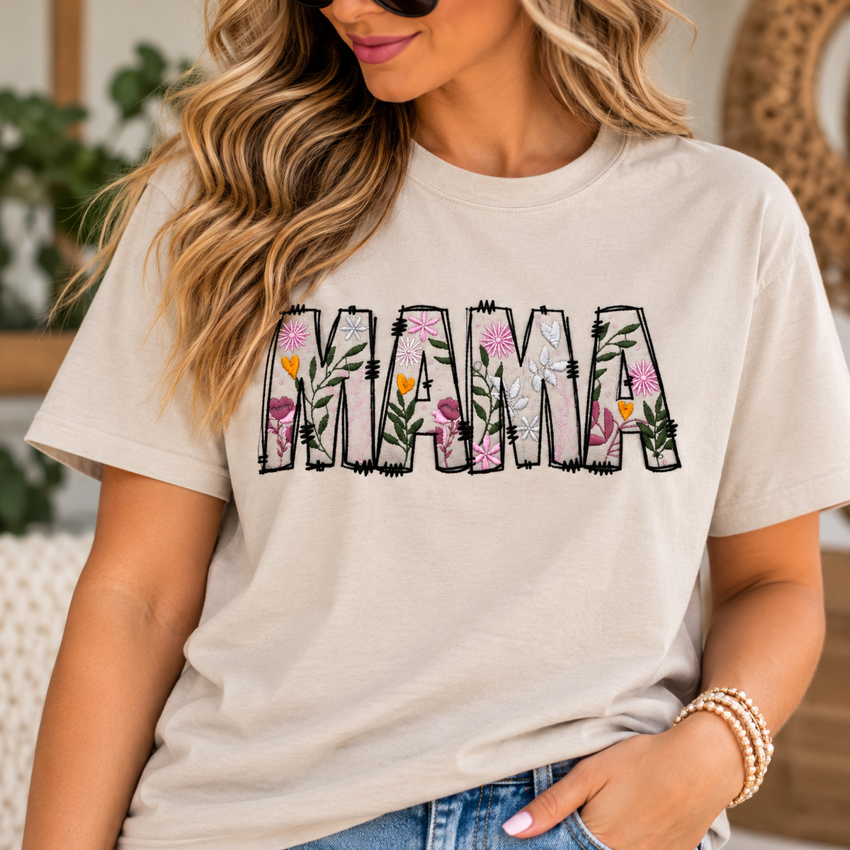 Floral MAMA Embroidered T-Shirt | Botanical Mama Tee