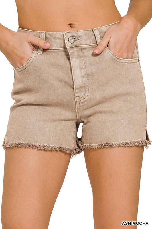 Khaki Cutoff Hem Shorts