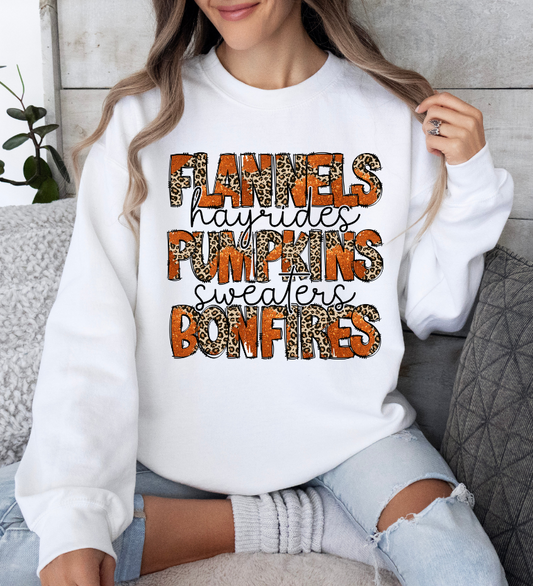 Flannels Pumpkins Bonfires Leopard Print