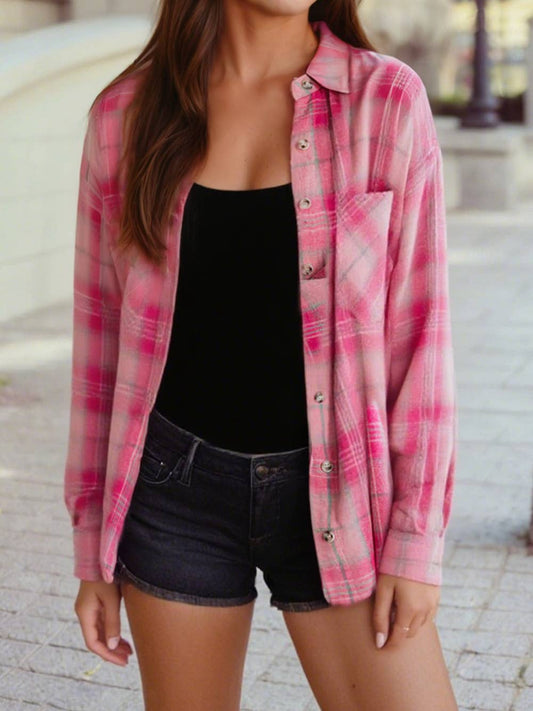 Pink Plaid Button Up