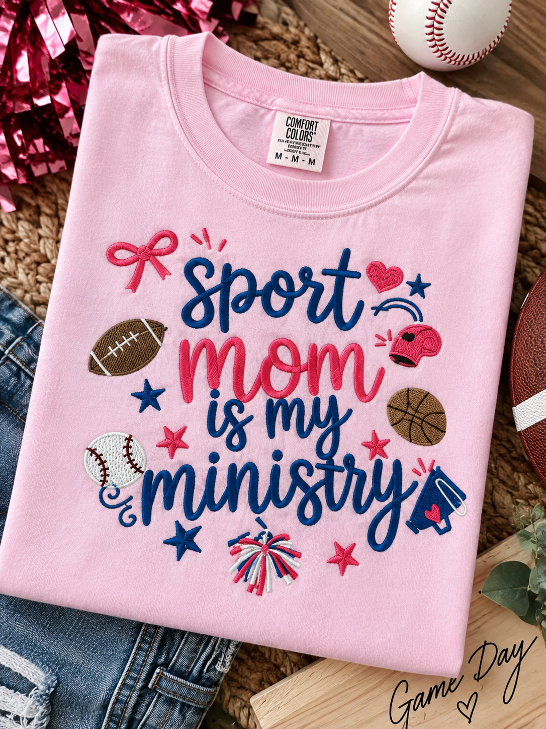 Sport Mom Is My Ministry Embroidered T-Shirt