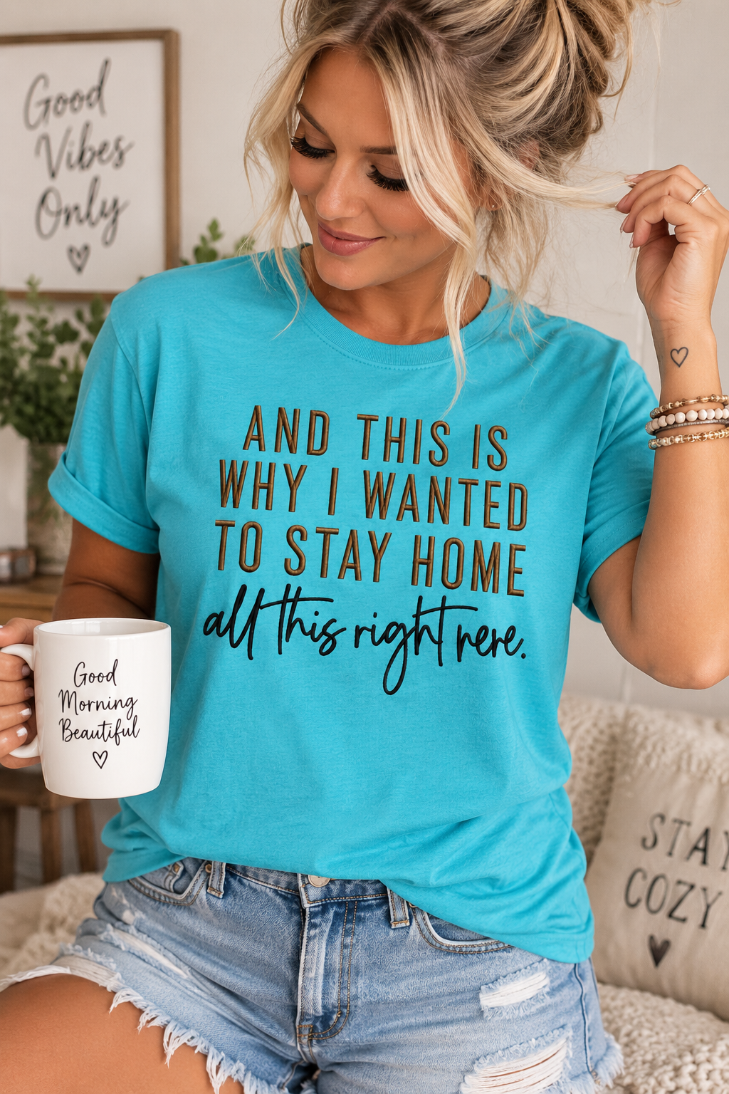 And This Is Why I Wanted to Stay Home Embroidered T-Shirt