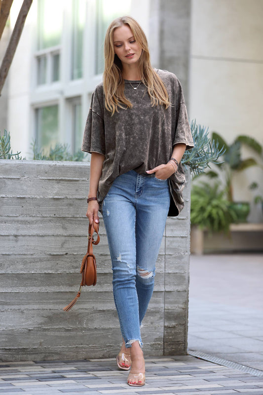 Acid Wash Cotton Oversized Tee
