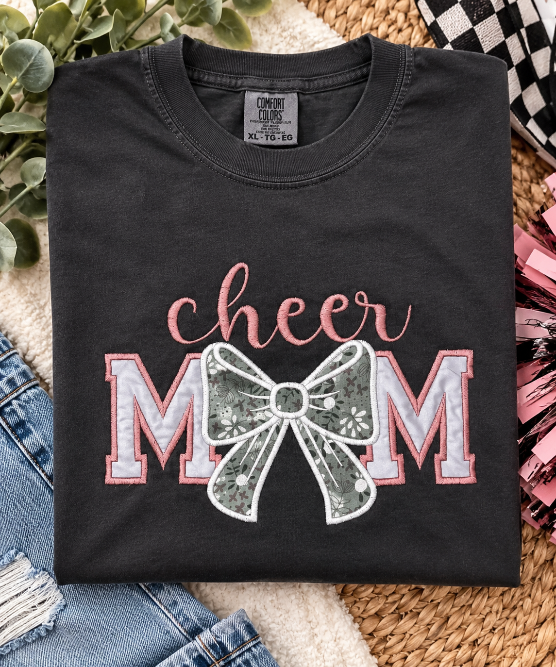 Cheer Mom Appliqué Embroidered T-Shirt